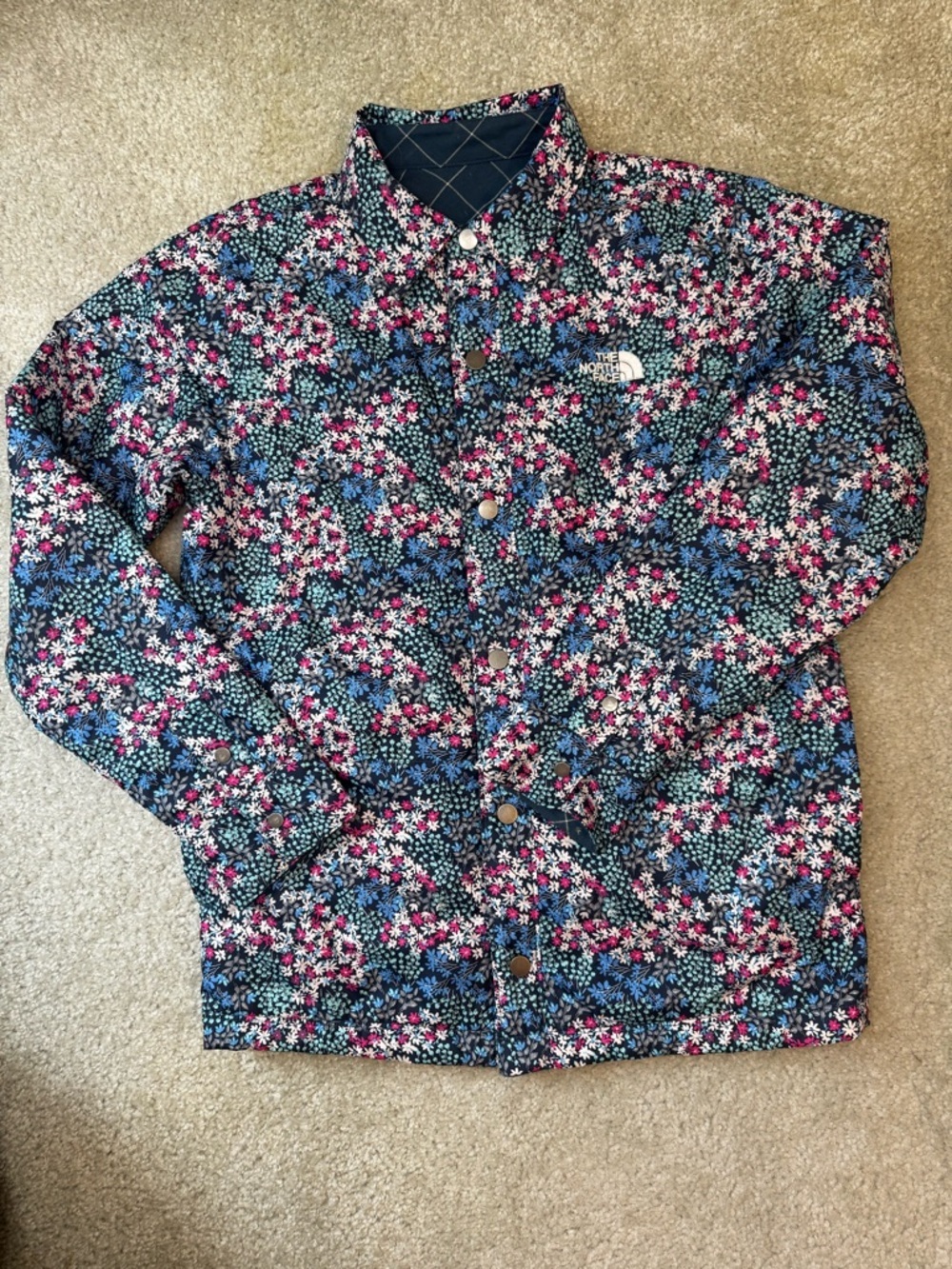 The North Face Kids ReversableFloral Print Jacket - Blue/Pink/Black